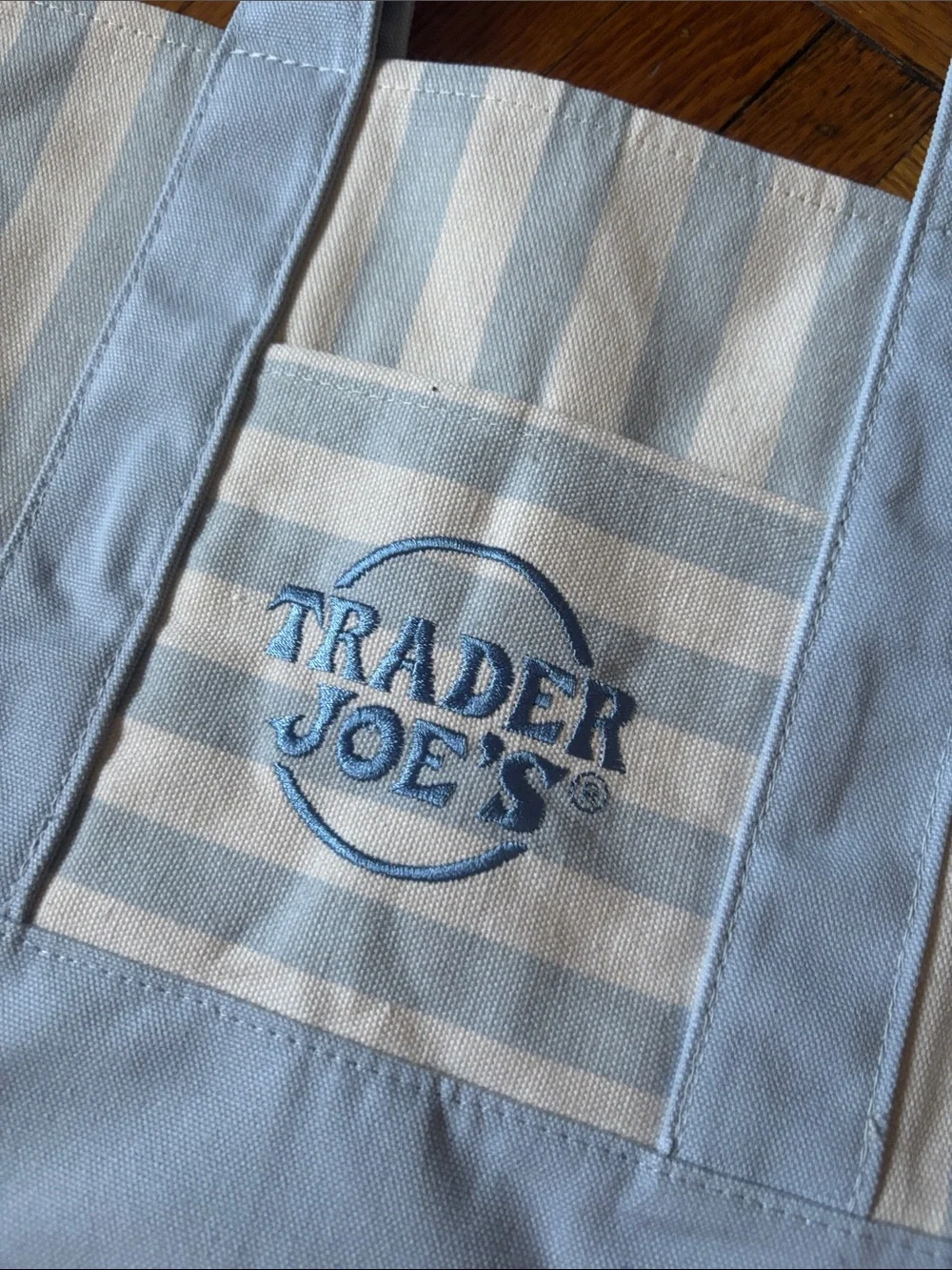 Trader Joe’s Light Blue & Cream Striped Mini Canvas Tote